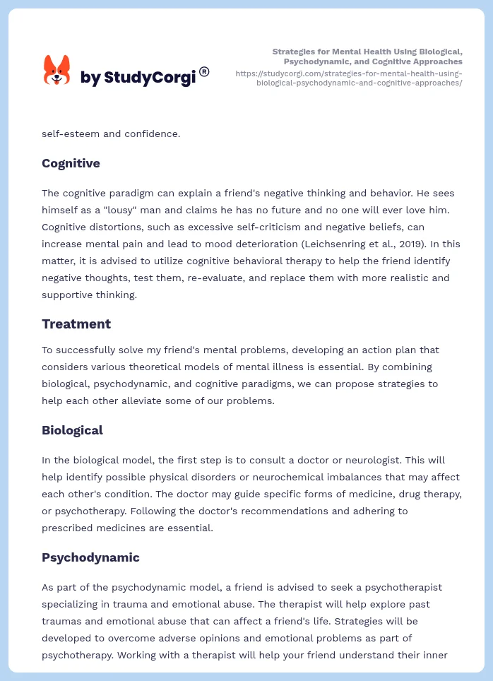 Strategies for Mental Health Using Biological, Psychodynamic, and Cognitive Approaches. Page 2