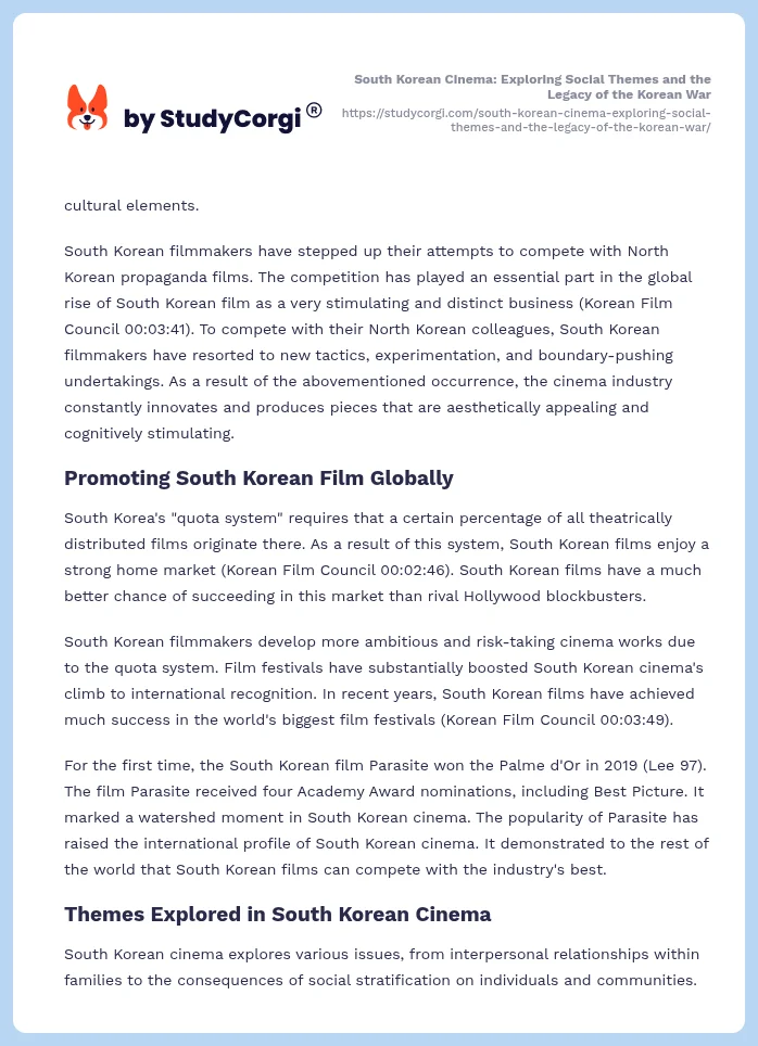 South Korean Cinema: Exploring Social Themes and the Legacy of the Korean War. Page 2