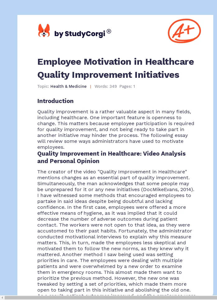 Employee Motivation in Healthcare Quality Improvement Initiatives. Page 1