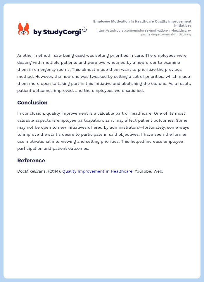 Employee Motivation in Healthcare Quality Improvement Initiatives. Page 2