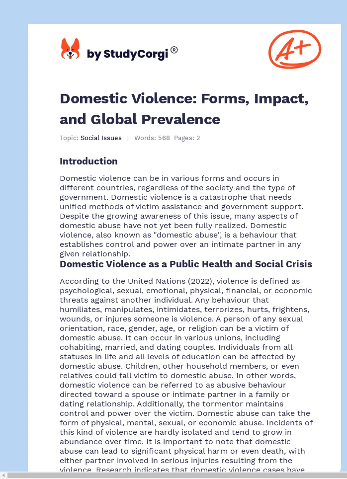 Domestic Violence: Forms, Impact, and Global Prevalence. Page 1