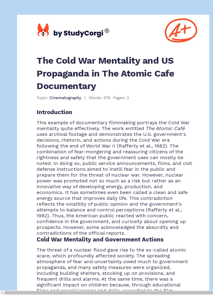 The Cold War Mentality and US Propaganda in The Atomic Cafe Documentary. Page 1