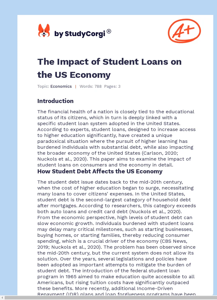 The Impact of Student Loans on the US Economy. Page 1
