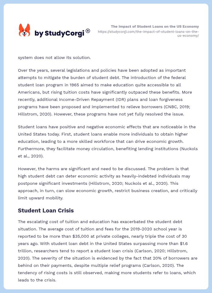 The Impact of Student Loans on the US Economy. Page 2