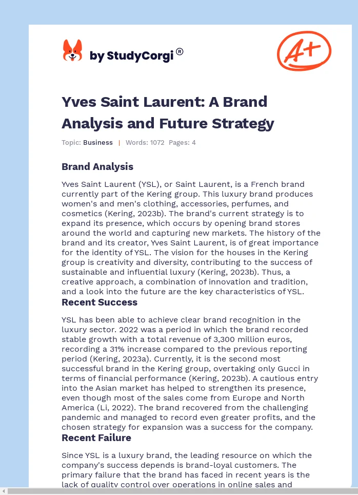 Yves Saint Laurent: A Brand Analysis and Future Strategy. Page 1