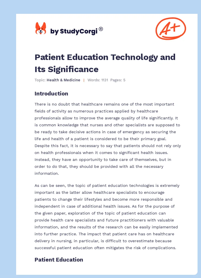 Patient Education Technology and Its Significance. Page 1
