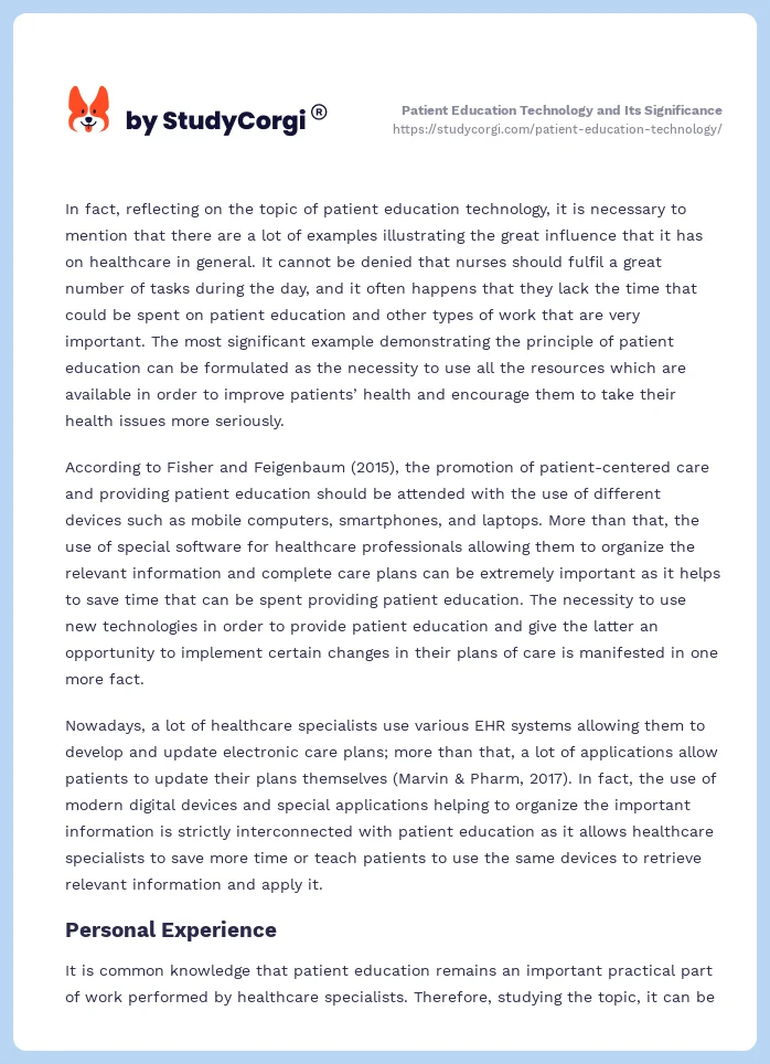 Patient Education Technology and Its Significance. Page 2