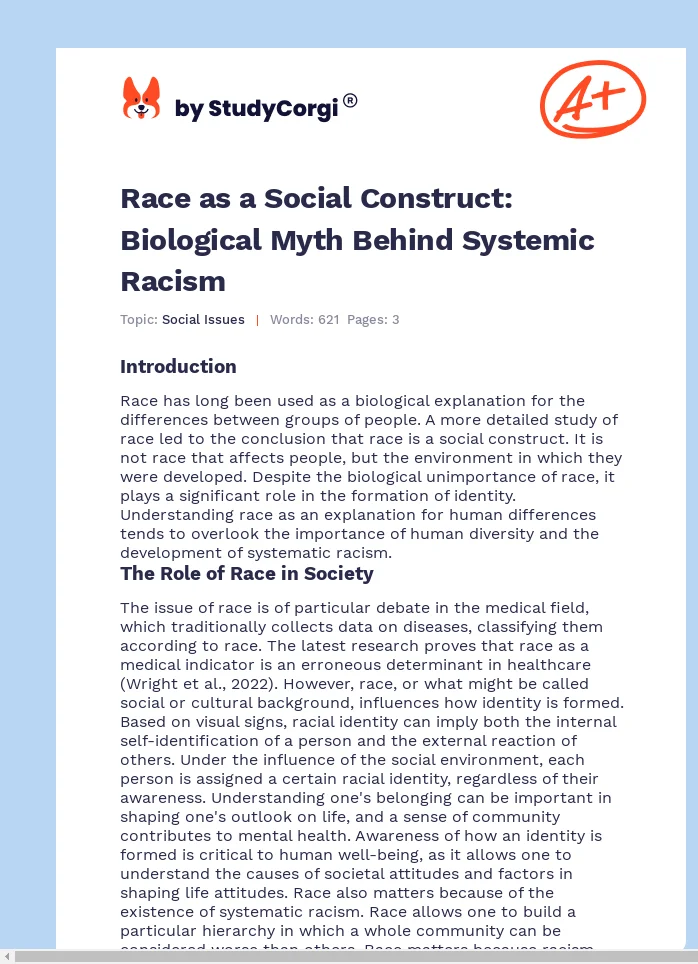 Race as a Social Construct: Biological Myth Behind Systemic Racism. Page 1