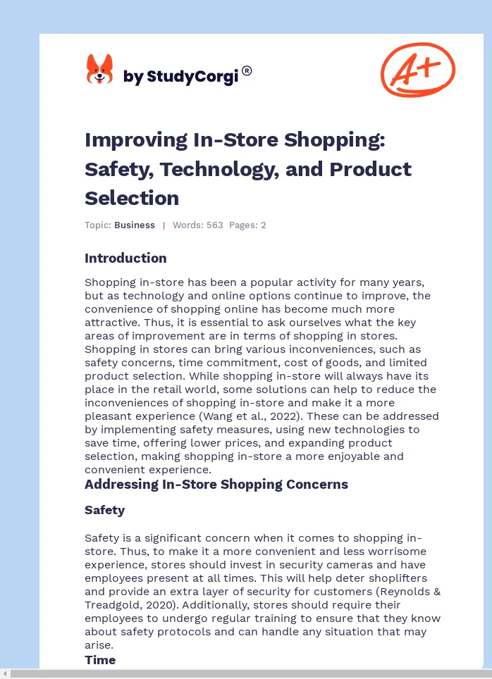 Improving In-Store Shopping: Safety, Technology, and Product Selection. Page 1