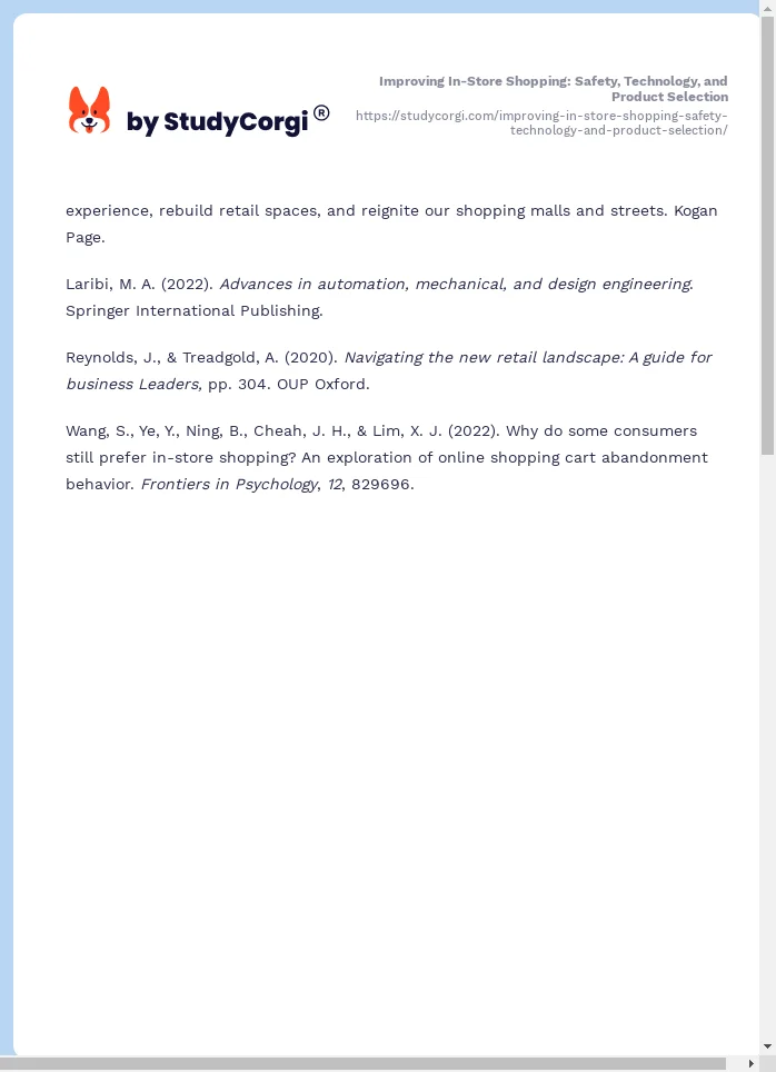 Improving In-Store Shopping: Safety, Technology, and Product Selection. Page 2