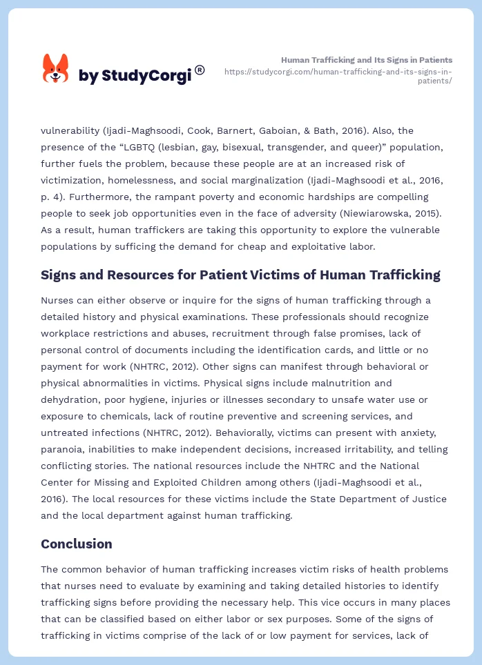 Human Trafficking and Its Signs in Patients. Page 2