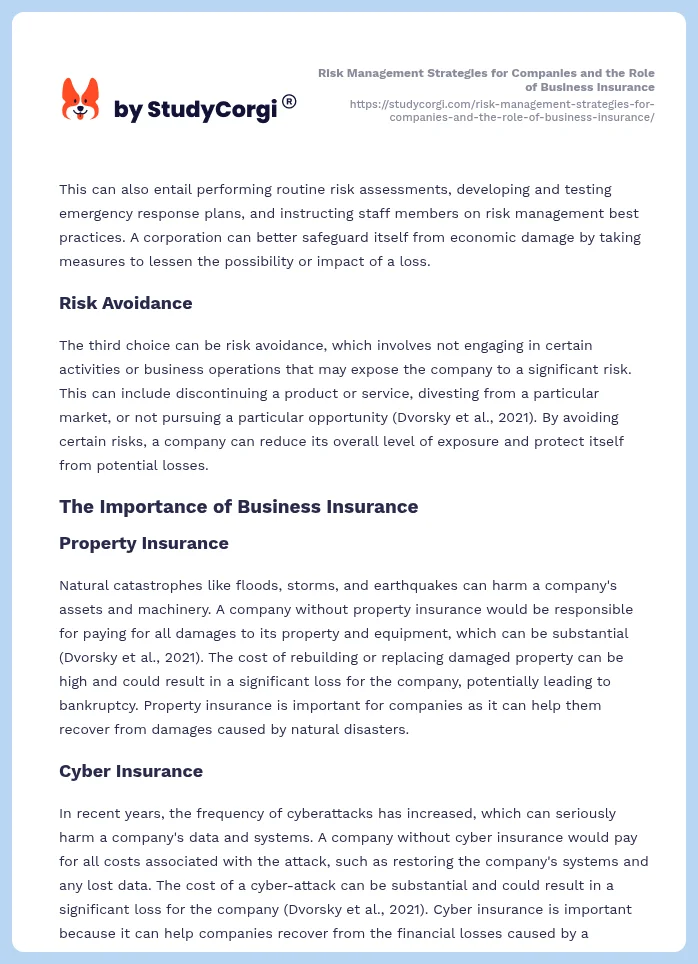 Risk Management Strategies for Companies and the Role of Business Insurance. Page 2