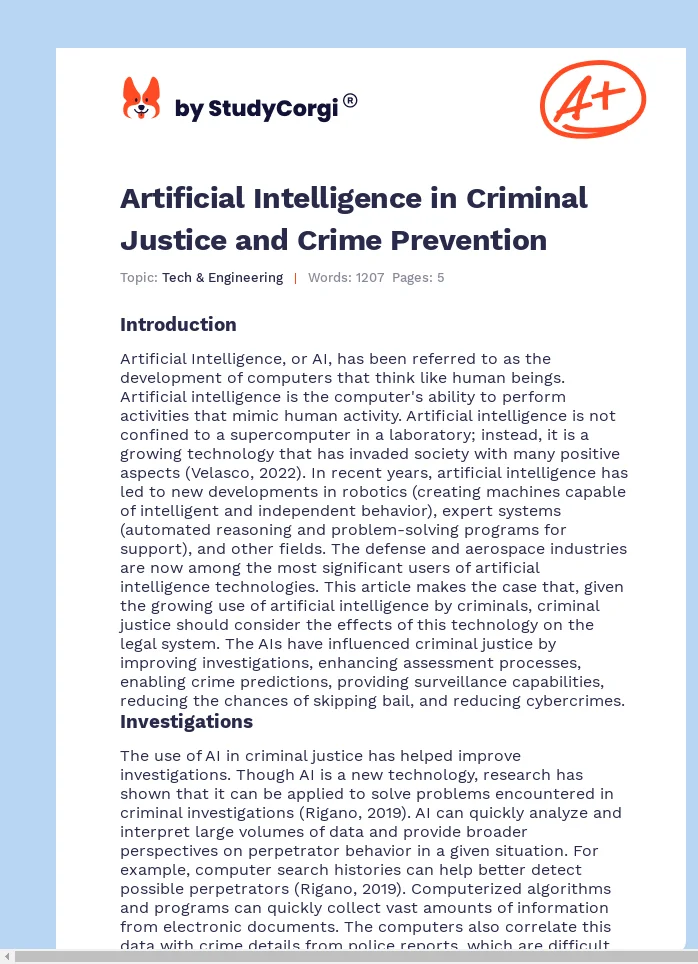 Artificial Intelligence in Criminal Justice and Crime Prevention. Page 1
