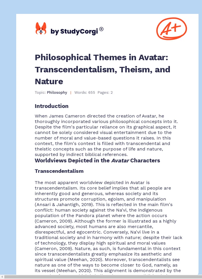 Philosophical Themes in Avatar: Transcendentalism, Theism, and Nature. Page 1