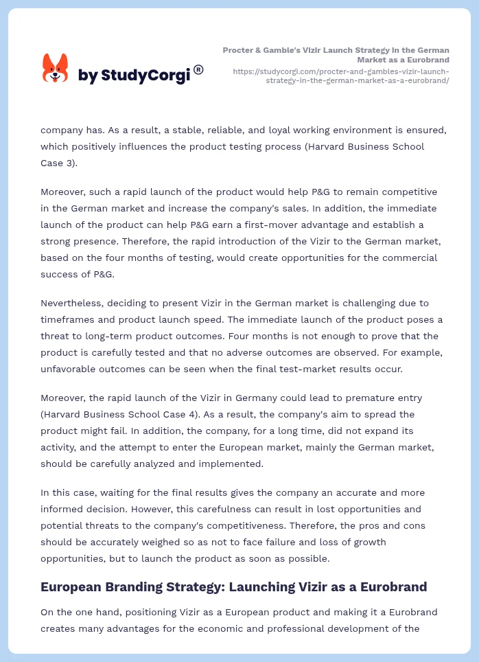 Procter & Gamble's Vizir Launch Strategy in the German Market as a Eurobrand. Page 2