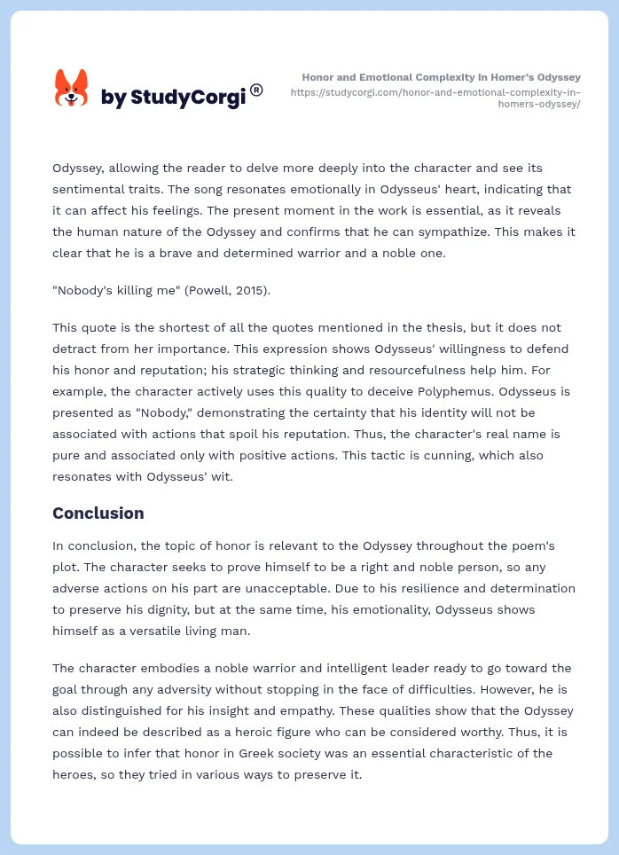 Honor and Emotional Complexity in Homer’s Odyssey. Page 2