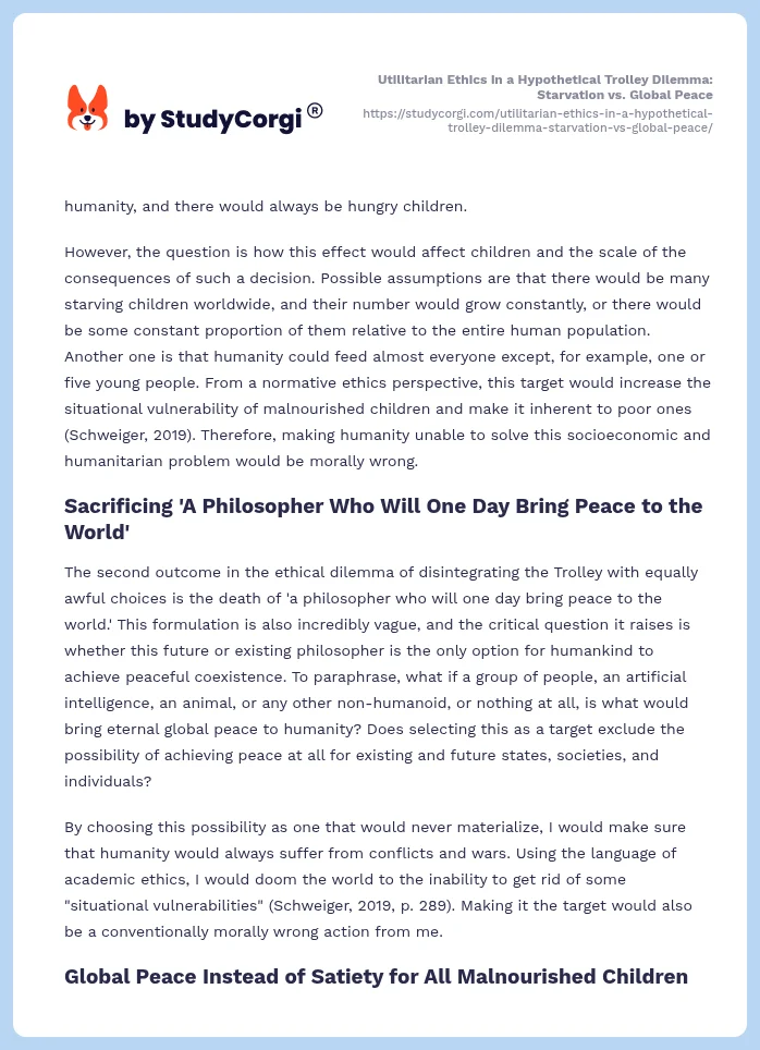 Utilitarian Ethics in a Hypothetical Trolley Dilemma: Starvation vs. Global Peace. Page 2