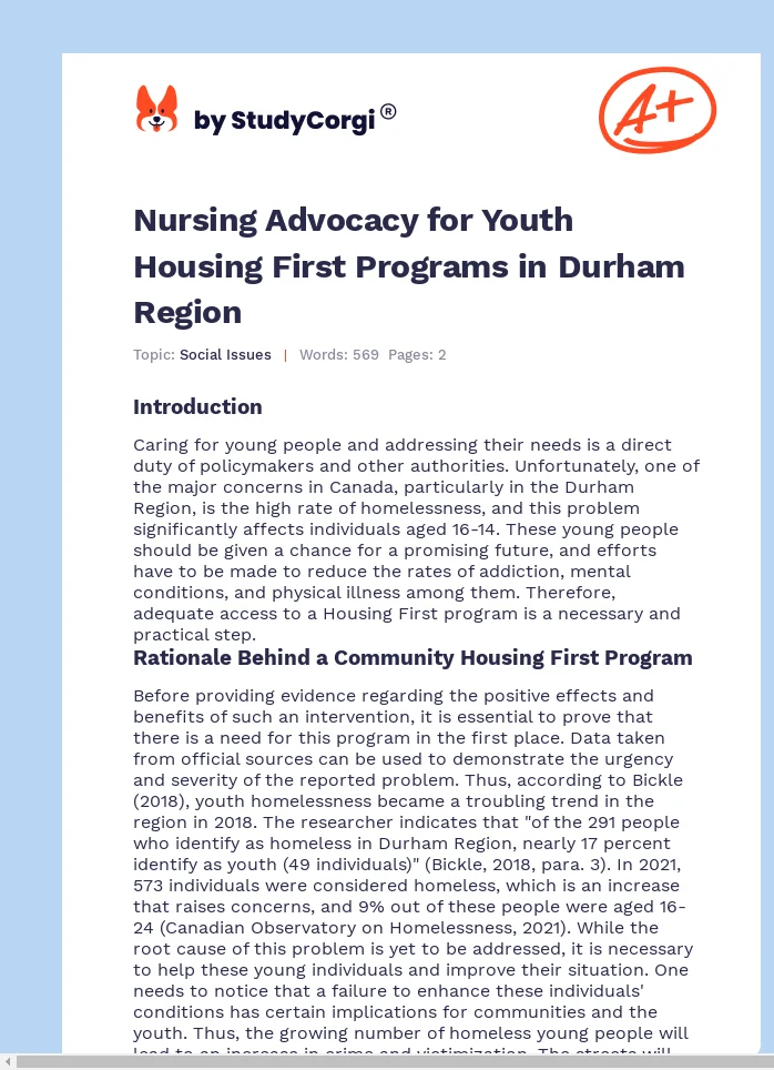 Nursing Advocacy for Youth Housing First Programs in Durham Region. Page 1