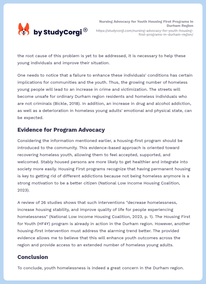 Nursing Advocacy for Youth Housing First Programs in Durham Region. Page 2