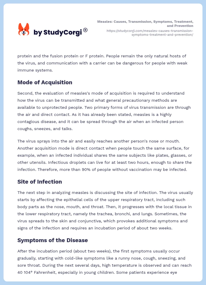Measles: Causes, Transmission, Symptoms, Treatment, and Prevention. Page 2