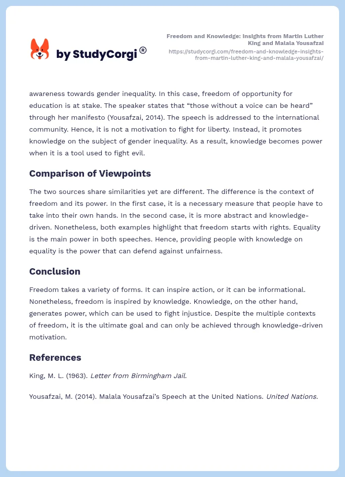 Freedom and Knowledge: Insights from Martin Luther King and Malala Yousafzai. Page 2