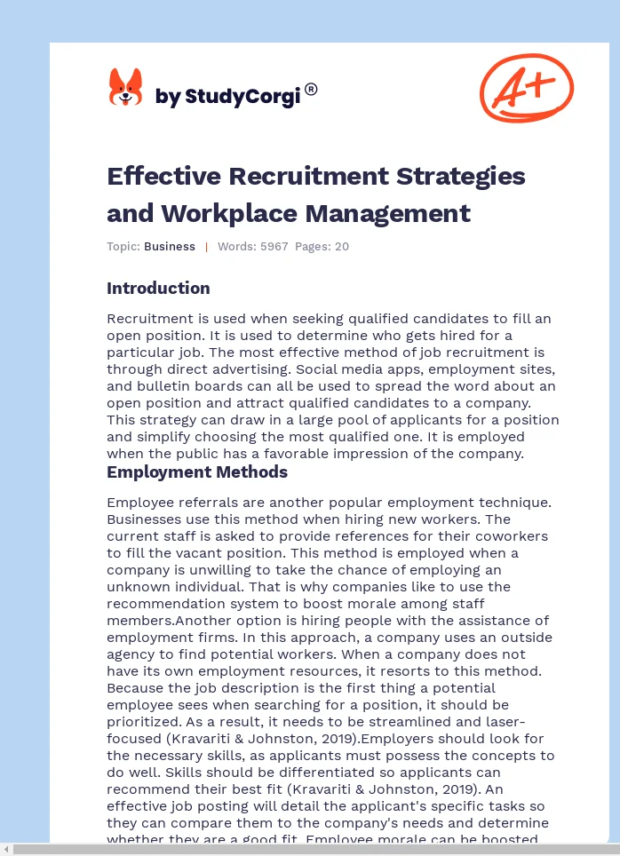 Effective Recruitment Strategies and Workplace Management. Page 1