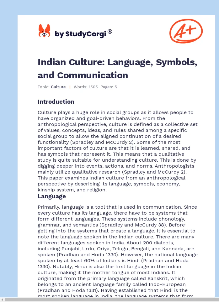 Indian Culture: Language, Symbols, and Communication. Page 1