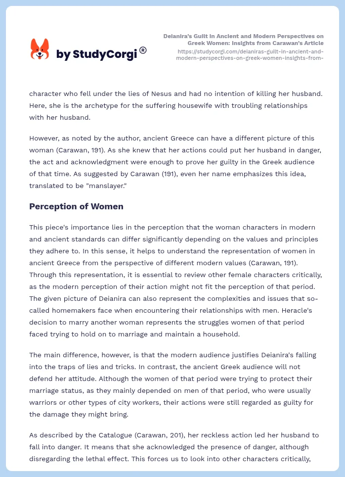 Deianira’s Guilt in Ancient and Modern Perspectives on Greek Women: Insights from Carawan’s Article. Page 2