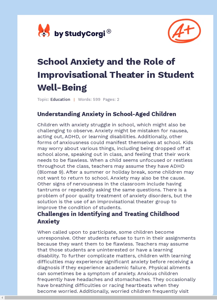 School Anxiety and the Role of Improvisational Theater in Student Well-Being. Page 1