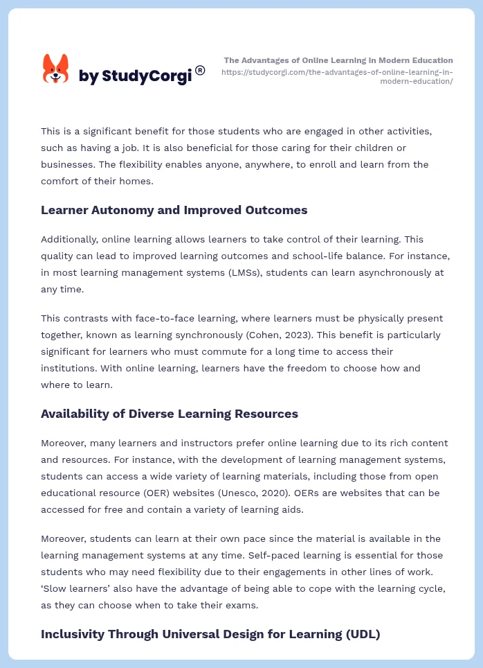 The Advantages of Online Learning in Modern Education. Page 2