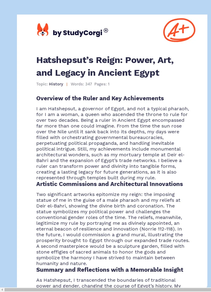 Hatshepsut’s Reign: Power, Art, and Legacy in Ancient Egypt. Page 1