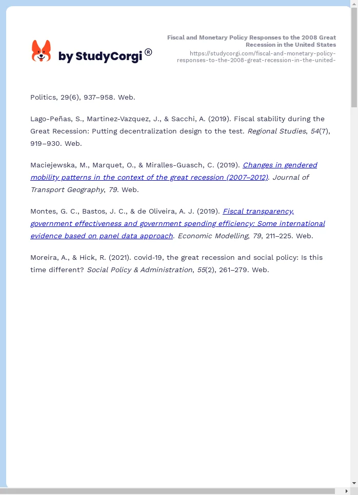 Fiscal and Monetary Policy Responses to the 2008 Great Recession in the United States. Page 2