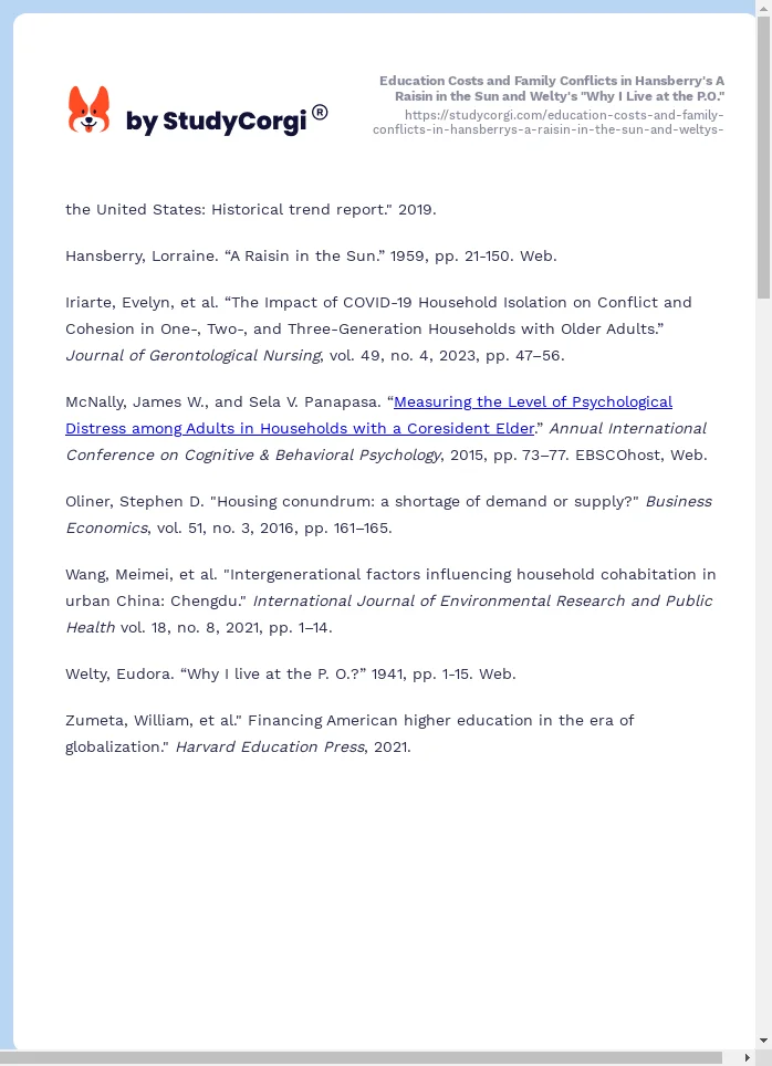 Education Costs and Family Conflicts in Hansberry's A Raisin in the Sun and Welty's "Why I Live at the P.O.". Page 2