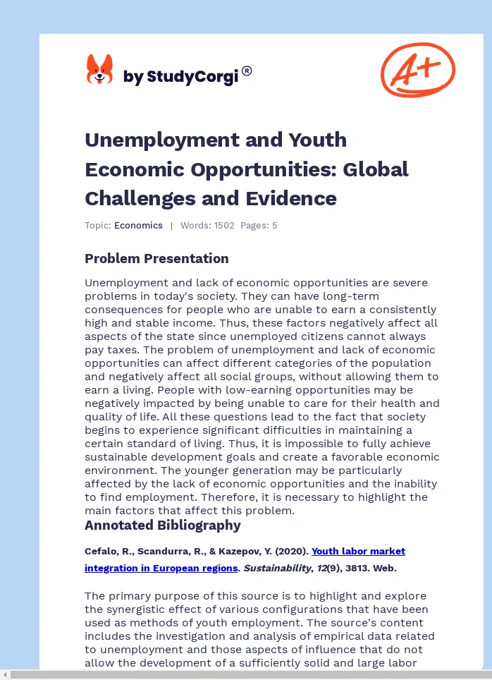 Unemployment and Youth Economic Opportunities: Global Challenges and Evidence. Page 1