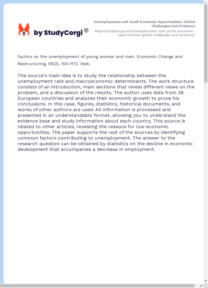 Unemployment and Youth Economic Opportunities: Global Challenges and Evidence. Page 2