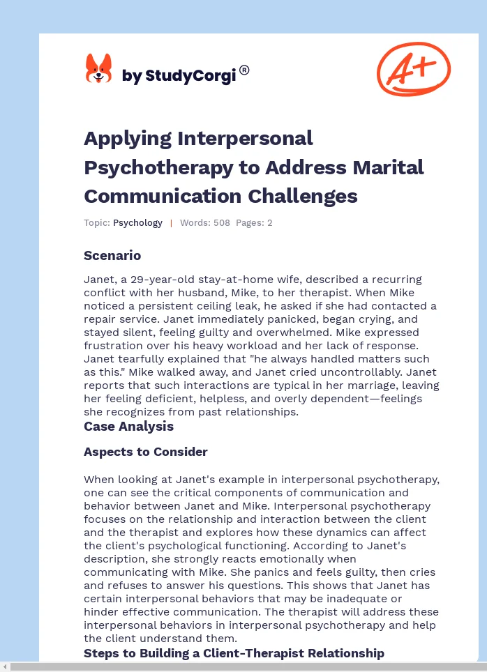 Applying Interpersonal Psychotherapy to Address Marital Communication Challenges. Page 1