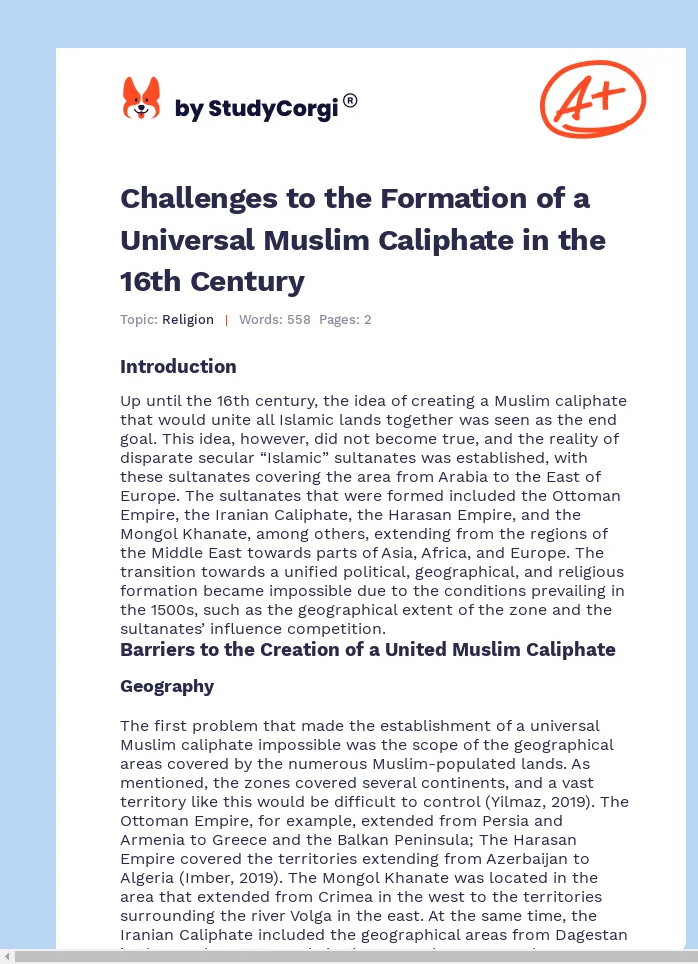 Challenges to the Formation of a Universal Muslim Caliphate in the 16th Century. Page 1