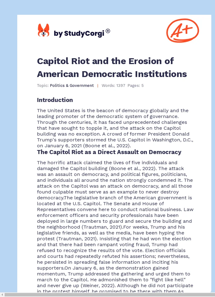 Capitol Riot and the Erosion of American Democratic Institutions. Page 1