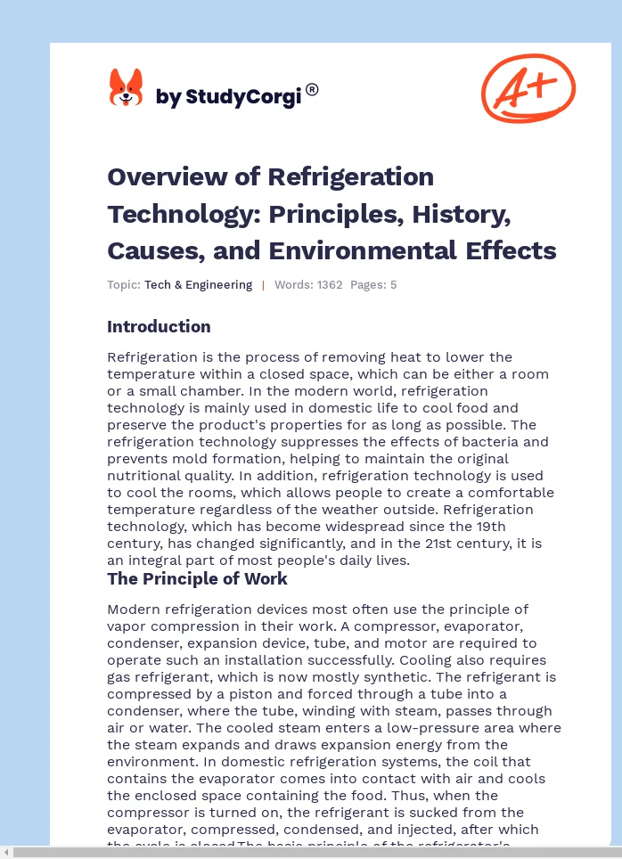 Overview of Refrigeration Technology: Principles, History, Causes, and Environmental Effects. Page 1