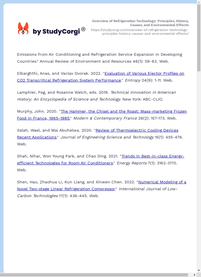 Overview of Refrigeration Technology: Principles, History, Causes, and Environmental Effects. Page 2