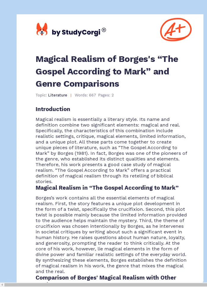 Magical Realism of Borges's “The Gospel According to Mark” and Genre Comparisons. Page 1
