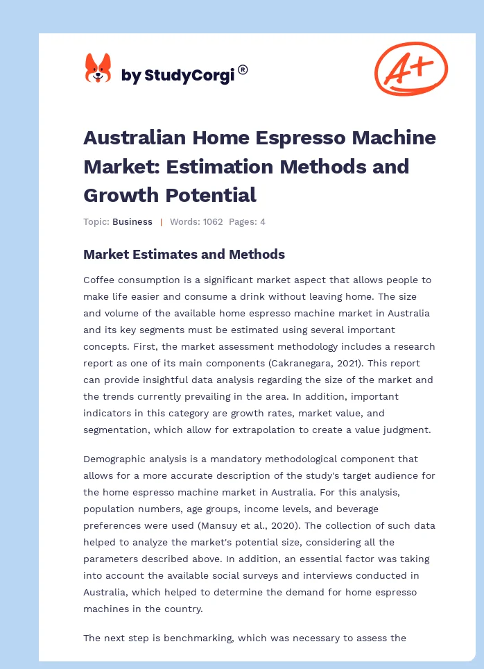 Australian Home Espresso Machine Market: Estimation Methods and Growth Potential. Page 1