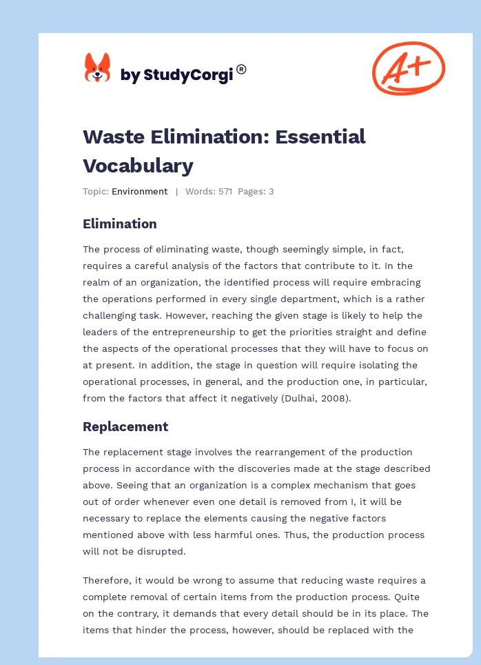 Waste Elimination: Essential Vocabulary. Page 1