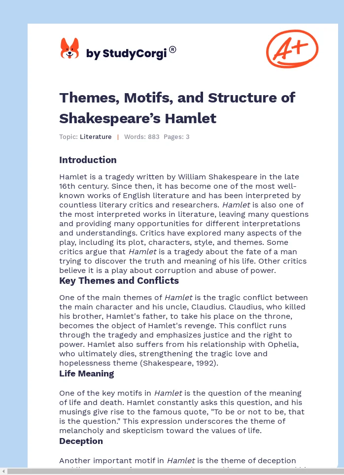 Themes, Motifs, and Structure of Shakespeare’s Hamlet. Page 1