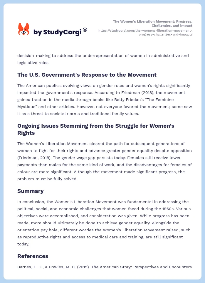 The Women's Liberation Movement: Progress, Challenges, and Impact. Page 2