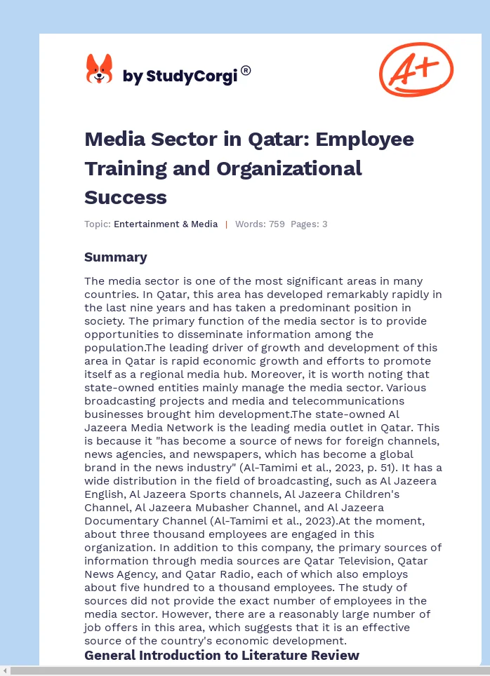 Media Sector in Qatar: Employee Training and Organizational Success. Page 1