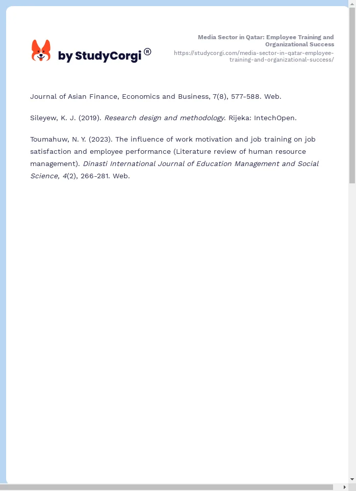 Media Sector in Qatar: Employee Training and Organizational Success. Page 2