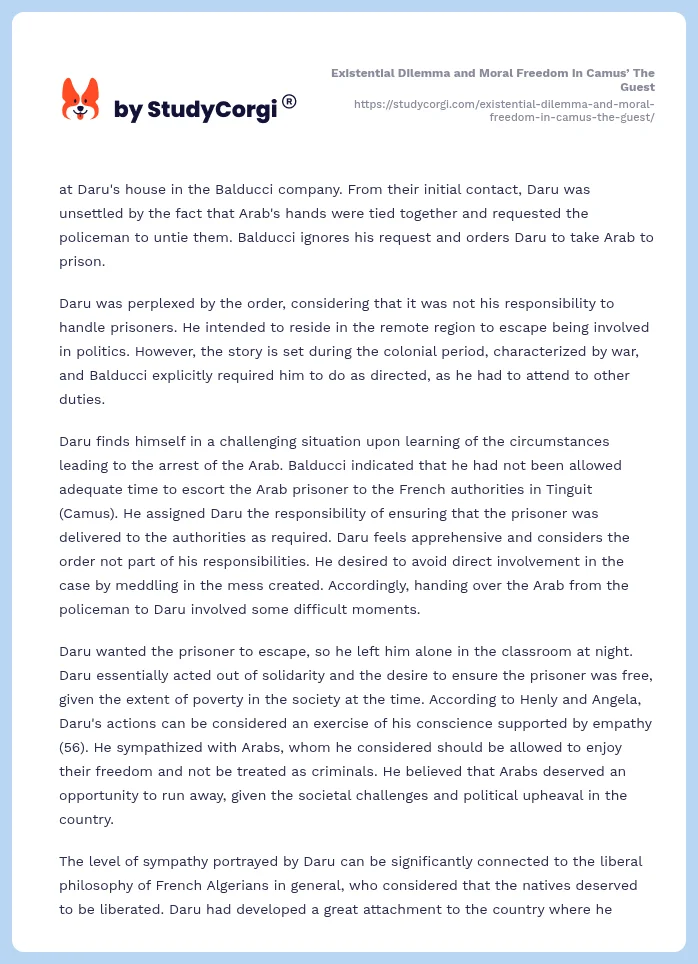 Existential Dilemma and Moral Freedom in Camus’ The Guest. Page 2