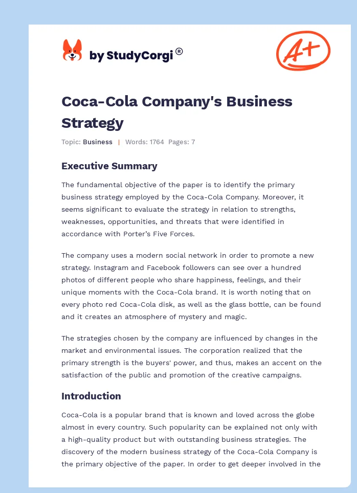 Coca-Cola Company's Business Strategy. Page 1