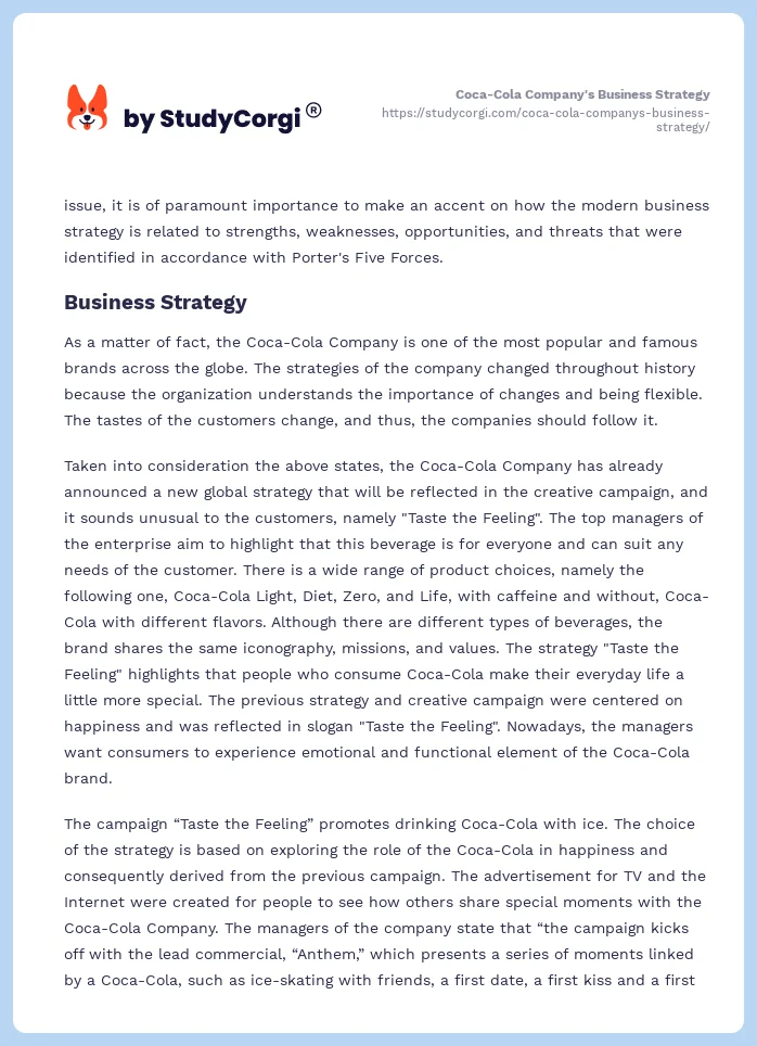 Coca-Cola Company's Business Strategy. Page 2